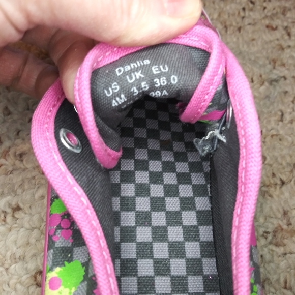 Keds Dahlia Gray Checkerboard Pink, Green, Yellow & Gray Paint Splatter Sneakers - Picture 8 of 12